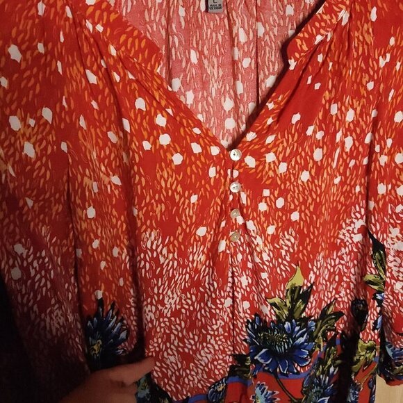 Figueroa & Flower Red Blue Floral Silky Blouse Large - Picture 3 of 7